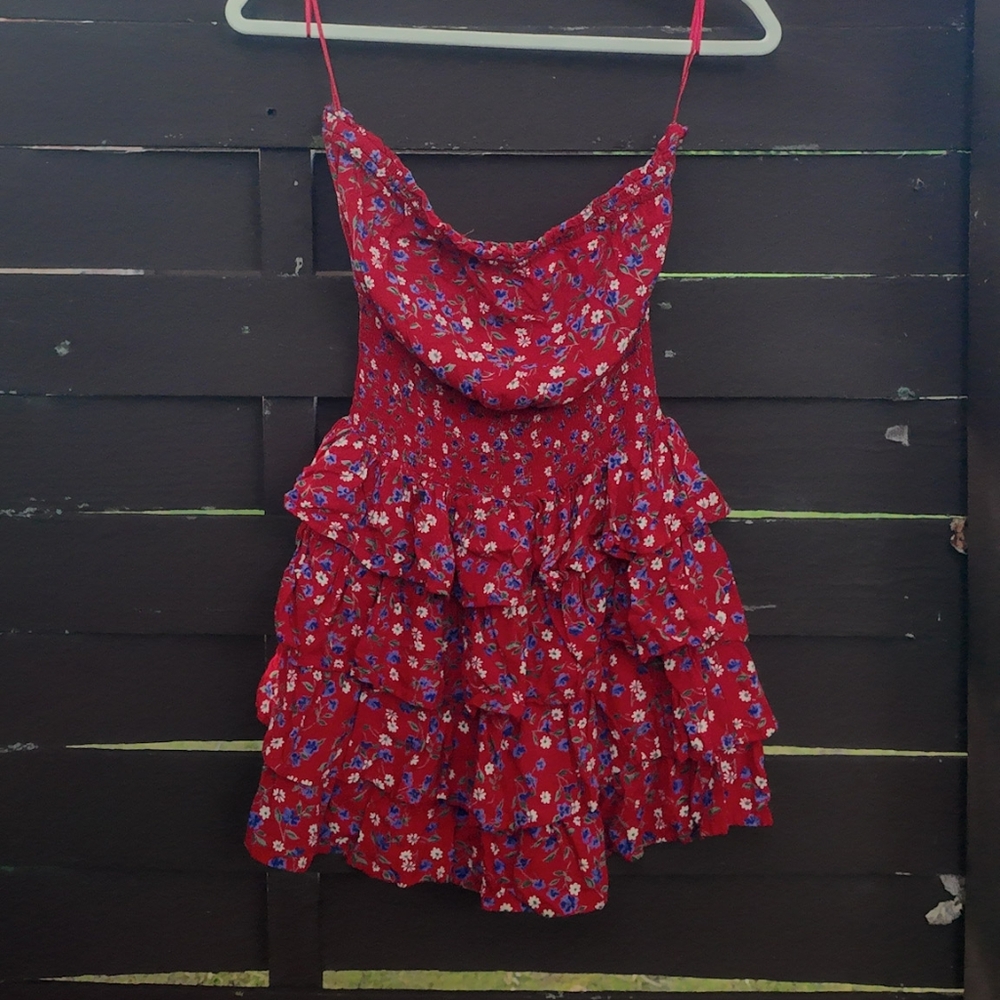 Patrons of Peace Red Floral Strapless Dress